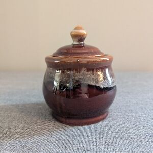 Brown Drip Glaze Pottery Jar/Sugar Bowl/Cannister with Lid